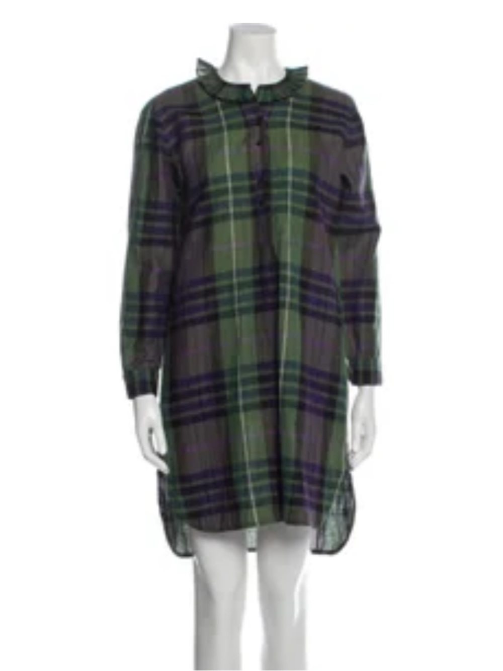 Sandro Paris Plaid Linen Shirtdress, Green & Purple Pockets Long Sleeve 1 (S)